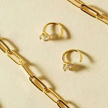 PAVOI 14K Gold Plated 925 Sterling Silver Huggie Half Hoop Earrings | Hypoallergenic Minimalist Tiny Cartilage Earring (Round CZ, Rose Gold)
