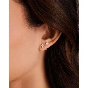 PAVOI 14K Gold Plated 925 Sterling Silver Huggie Half Hoop Earrings | Hypoallergenic Minimalist Tiny Cartilage Earring (Round CZ, Rose Gold)