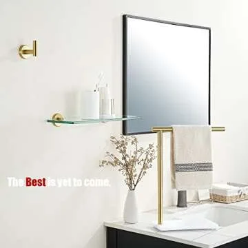 JQK Bathroom Glass Shelf Gold, Tempered Glass Shower Storage 16 by 5 inches, 304 Stainless Steel Brushed Gold Wall Mount, TGS101-BG