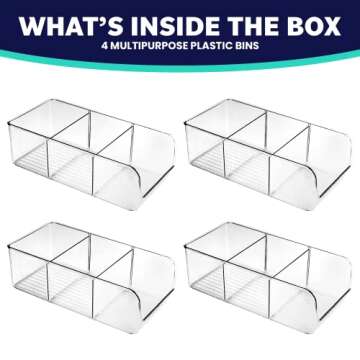 ELTOW 4-Pack Snack Organizer - Versatile 3-Compartment Storage Bins for Any Room
