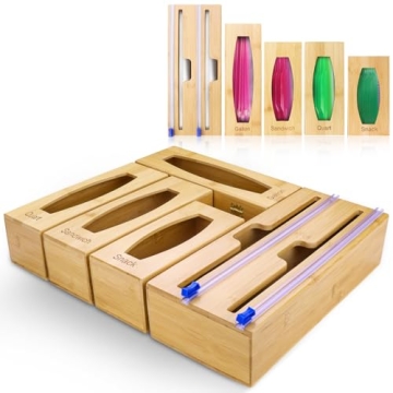 Gamtik Individual Storage Bag Organizer for Kitchen Drawer, Bamboo with Foil and Plastic Wrap Organi...