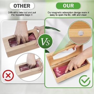 Gamtik Individual Storage Bag Organizer for Kitchen Drawer, Bamboo with Foil and Plastic Wrap Organizer for Kitchen Organizers and Storage, for Gallon, Quart, Sandwich, Snack