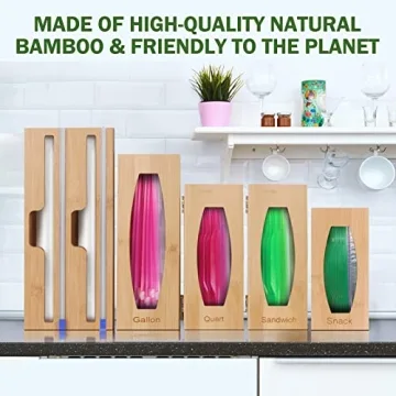 Gamtik Individual Storage Bag Organizer for Kitchen Drawer, Bamboo with Foil and Plastic Wrap Organizer for Kitchen Organizers and Storage, for Gallon, Quart, Sandwich, Snack