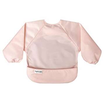 Tiny Twinkle Mess Proof Baby Bib, 2 Pack Long Sleeve Bib Outfit, Waterproof Bibs for Toddlers, Machine Washable, Tug Proof (Rose Burgundy, Small 6-24 Months)