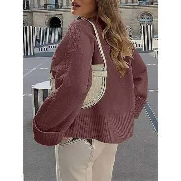 LOGENE Women's Oversized Sweater Crewneck Long Sleeve Soft Fuzzy Knit Pullover Sweaters 2024 Winter Fashion Warm Tops Clothes Fuchsia Small