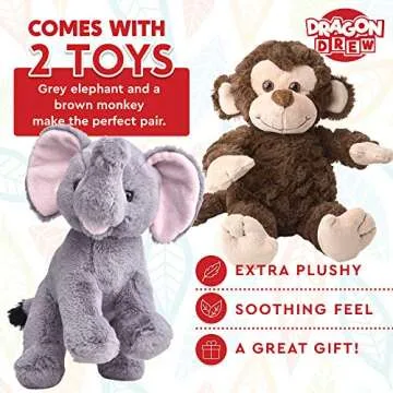 Dragon Drew Elephant and Monkey Stuffed Animals - 2 Soft Plush Animal Toys for Baby, Toddler and Kid...