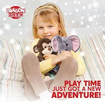 Dragon Drew Elephant and Monkey Stuffed Animals - 2 Soft Plush Animal Toys for Baby, Toddler and Kids - Cute and Cuddly Friends for Boy or Girl - Great Gift for Easter, Christmas, Birthday