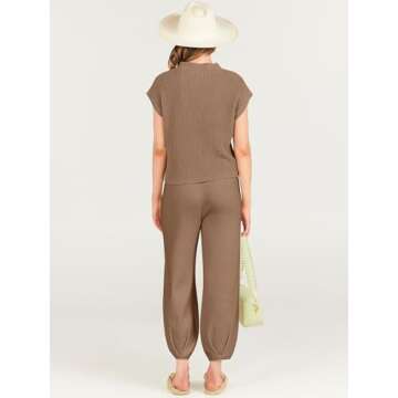 ANRABESS Women's Two Piece Outfits Knit Sweater Vest Crop Top Pants Lounge Matching Tracksuit Sweatsuit Travel Clothes Sets Deep Brown Small