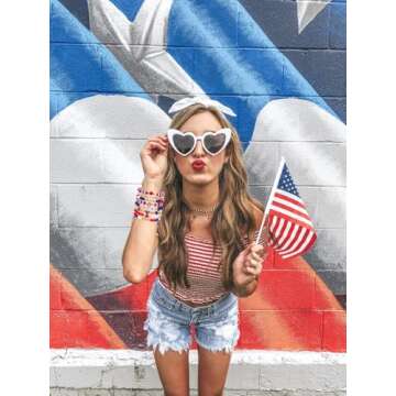 XOCARTIGE 4th of July Bracelets for Women USA Bracelet Stackable American Flag Partriotic Bracelet B...