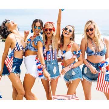 XOCARTIGE 4th of July Bracelets for Women USA Bracelet Stackable American Flag Partriotic Bracelet Beaded Stretch Bracelets 4th of July Accessories Outfits Party Favors (Style F)