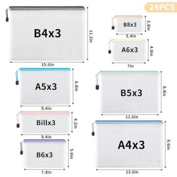 EOOUT 24pcs Mesh Zipper Pouch, Waterproof Zipper Bags, 8 Sizes Plastic Travel Pouch, 8 Colors, Multi...