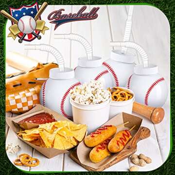 Baseball Ball Shape Cups Bulk with Straws and Lids, 10oz Plastic Reusable Baseball Party Cups Ball Shape Cups Party Favors for Kids Birthday Competition Sport Fans Player Theme Party Supplies (12 Pcs)