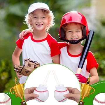 Baseball Ball Shape Cups Bulk with Straws and Lids, 10oz Plastic Reusable Baseball Party Cups Ball Shape Cups Party Favors for Kids Birthday Competition Sport Fans Player Theme Party Supplies (12 Pcs)