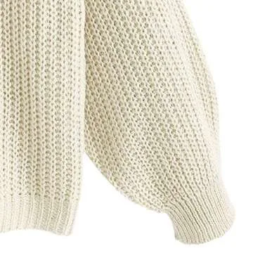 ZAFUL Women Knit Sweater V Neck Long Sleeve Pullover Solid Loose Knitwear Tops(White, Small)