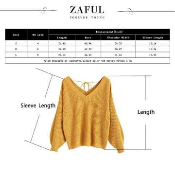 ZAFUL Women Knit Sweater V Neck Long Sleeve Pullover Solid Loose Knitwear Tops(White, Small)