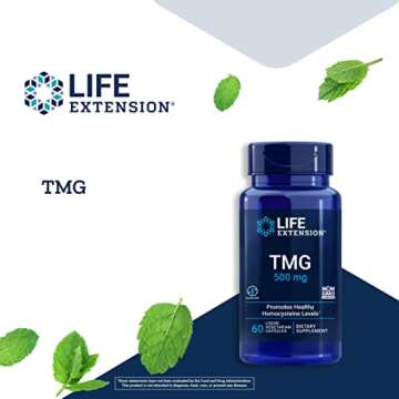 Life Extension TMG 500 mg – Trimethylglycine Supplement – Encourages Healthy Homocysteine Levels – Gluten-free – Non-gmo – Vegetarian – 60 Liquid Vegetarian Capsules