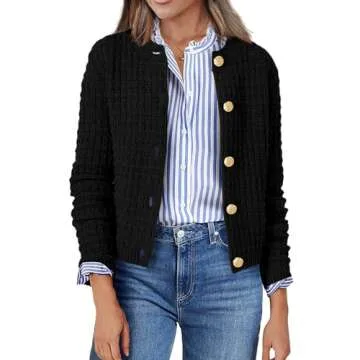 Zeagoo Women's 2024 Cardigan Sweaters Button Down Crew Neck Open Front Black