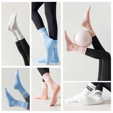 Flydo 3 Pack Pilates Socks with Grips for Women Grip Socks Yoga Non Slip Socks for Barre, Pure Ballet,Dance Workout