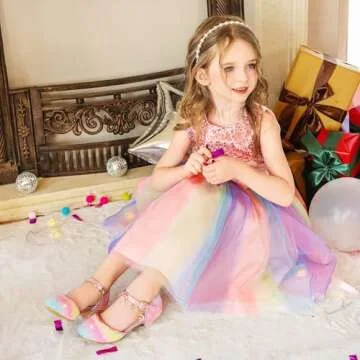 Furdeour Girls Sandals High Heels for Kids Toddler Girls Heel Flower Girls Party Size 11(2902Rainbow 11)