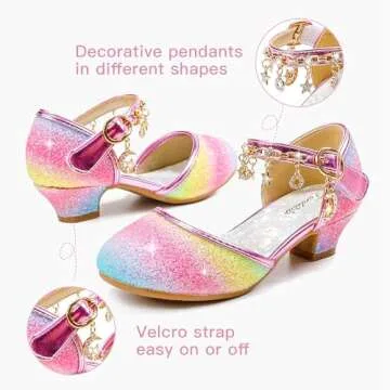 Furdeour Girls Sandals High Heels for Kids Toddler Girls Heel Flower Girls Party Size 11(2902Rainbow 11)