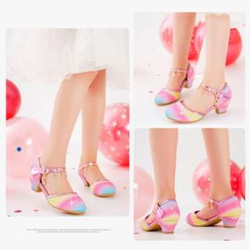 Furdeour Girls Sandals High Heels for Kids Toddler Girls Heel Flower Girls Party Size 11(2902Rainbow 11)