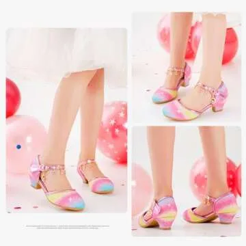 Furdeour Girls Sandals High Heels for Kids Toddler Girls Heel Flower Girls Party Size 11(2902Rainbow 11)