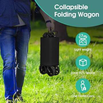 Homgava Collapsible Folding Wagon Heavy Duty,Foldable Utility Cart with Wheels,Large Capacity,for Gr...