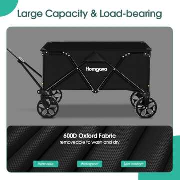Homgava Collapsible Folding Wagon Heavy Duty,Foldable Utility Cart with Wheels,Large Capacity,for Grocery Outdoor Camping Beach Gardening Shopping Fishing Black