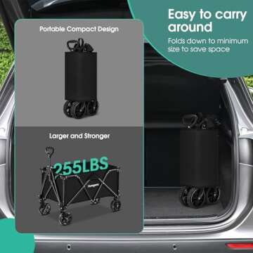 Homgava Collapsible Folding Wagon Heavy Duty,Foldable Utility Cart with Wheels,Large Capacity,for Grocery Outdoor Camping Beach Gardening Shopping Fishing Black