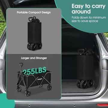 Homgava Collapsible Folding Wagon Heavy Duty,Foldable Utility Cart with Wheels,Large Capacity,for Grocery Outdoor Camping Beach Gardening Shopping Fishing Black