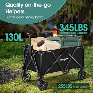 Homgava Collapsible Folding Wagon Heavy Duty,Foldable Utility Cart with Wheels,Large Capacity,for Grocery Outdoor Camping Beach Gardening Shopping Fishing Black