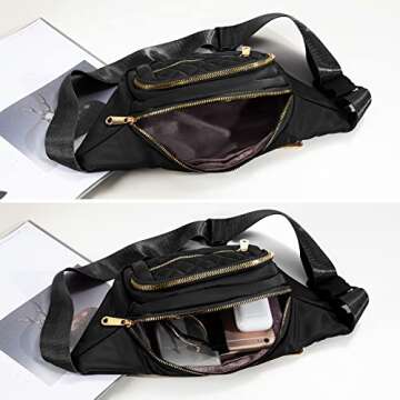 Fanny Packs for Women Fashionable Stylish Cute Nylon Designer Fanny Pack Waterproof Waist Belt Bag Pouch Chest Sling Fannypack's Crossbody bags for Women Sport Workout Travel Work (Black)