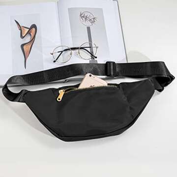 Fanny Packs for Women Fashionable Stylish Cute Nylon Designer Fanny Pack Waterproof Waist Belt Bag Pouch Chest Sling Fannypack's Crossbody bags for Women Sport Workout Travel Work (Black)