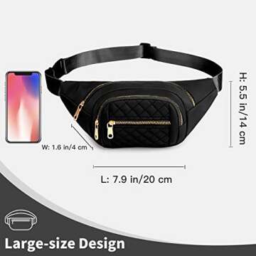 Fanny Packs for Women Fashionable Stylish Cute Nylon Designer Fanny Pack Waterproof Waist Belt Bag Pouch Chest Sling Fannypack's Crossbody bags for Women Sport Workout Travel Work (Black)