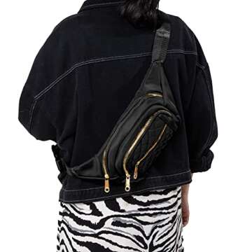 Fanny Packs for Women Fashionable Stylish Cute Nylon Designer Fanny Pack Waterproof Waist Belt Bag Pouch Chest Sling Fannypack's Crossbody bags for Women Sport Workout Travel Work (Black)