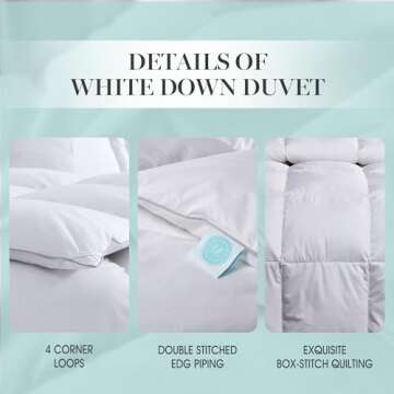 MARTHA STEWART White Down Feather Comforter Queen Size - 600 Fill Power 100% Cotton Down Duvet Inser...