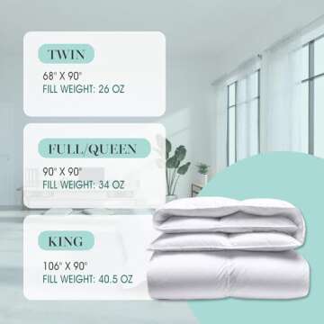 MARTHA STEWART White Down Feather Comforter Queen Size - 600 Fill Power 100% Cotton Down Duvet Insert, Made in USA, All Season Medium Warmth Comforter with Corner Loops - 90" x 90"