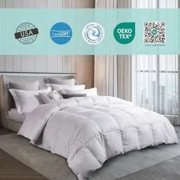 MARTHA STEWART White Down Feather Comforter Queen Size - 600 Fill Power 100% Cotton Down Duvet Insert, Made in USA, All Season Medium Warmth Comforter with Corner Loops - 90" x 90"