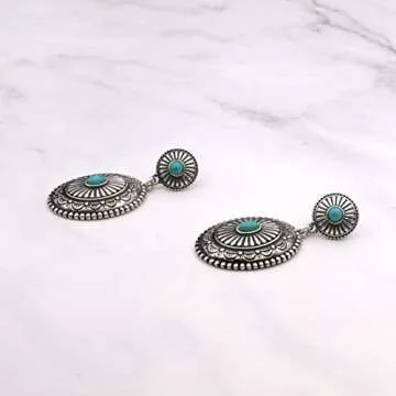 Unique Western Turquoise Stone Concho Drop Earrings