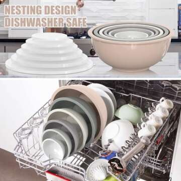 Umite Chef Nesting Mixing Bowls Set with Airtight Lids, 18 Piece Plastic, Includes Measuring Cups, Mixing Bowl Set Great for Mixing, Baking, Serving, Dishwasher (Khaki)