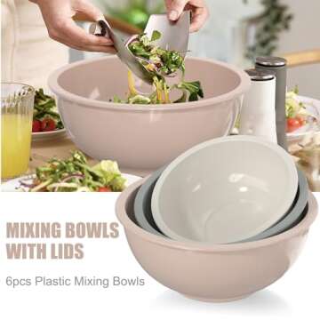 Umite Chef Nesting Mixing Bowls Set with Airtight Lids, 18 Piece Plastic, Includes Measuring Cups, Mixing Bowl Set Great for Mixing, Baking, Serving, Dishwasher (Khaki)