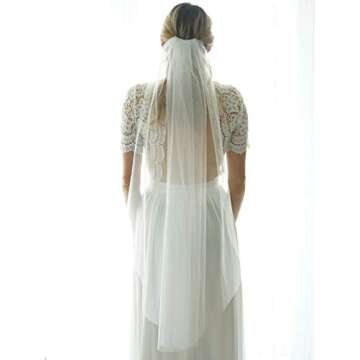 Unsutuo 1 Tier Bride Wedding Veil Ivory Fingertip Bridal Tulle Veil with Comb and Cut Edge (White)