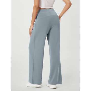 ODODOS Modal Soft Wide Leg Pants for Women High Waist Casual Relaxed Pants with Pockets, 29" Inseam, Grey Blue, Large