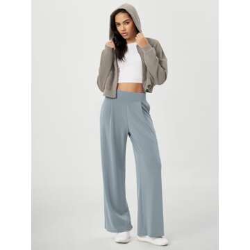 ODODOS Modal Soft Wide Leg Pants for Women High Waist Casual Relaxed Pants with Pockets, 29" Inseam, Grey Blue, Large