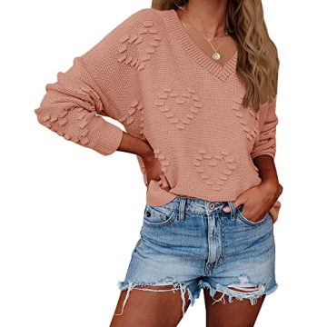 Chic Heart Print Women’s Oversized Sweater V Neck Pullover