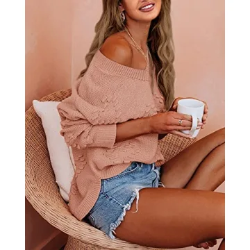 Chic Heart Print Women’s Oversized Sweater V Neck Pullover