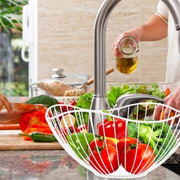 Metal Wire Fruit Basket, White Fruit Bowl for Kitchen Counter, Fruit Holder Stand Storage Baskets fo...
