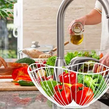 Metal Wire Fruit Basket, White Fruit Bowl for Kitchen Counter, Fruit Holder Stand Storage Baskets fo...