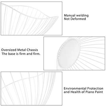 Metal Wire Fruit Basket, White Fruit Bowl for Kitchen Counter, Fruit Holder Stand Storage Baskets for Countertop, Home Decor, Table Centerpieces, Vegetable Bowls for Fruits, Veggies, Snacks (White)