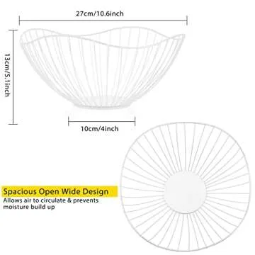 Metal Wire Fruit Basket, White Fruit Bowl for Kitchen Counter, Fruit Holder Stand Storage Baskets for Countertop, Home Decor, Table Centerpieces, Vegetable Bowls for Fruits, Veggies, Snacks (White)